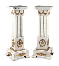 A Pair of Louis XVI Style Gilt Bronze Mounted White Marble Pedestals