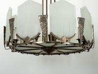 An Art Deco Glass and Nickel-Plated Bronze Chandelier