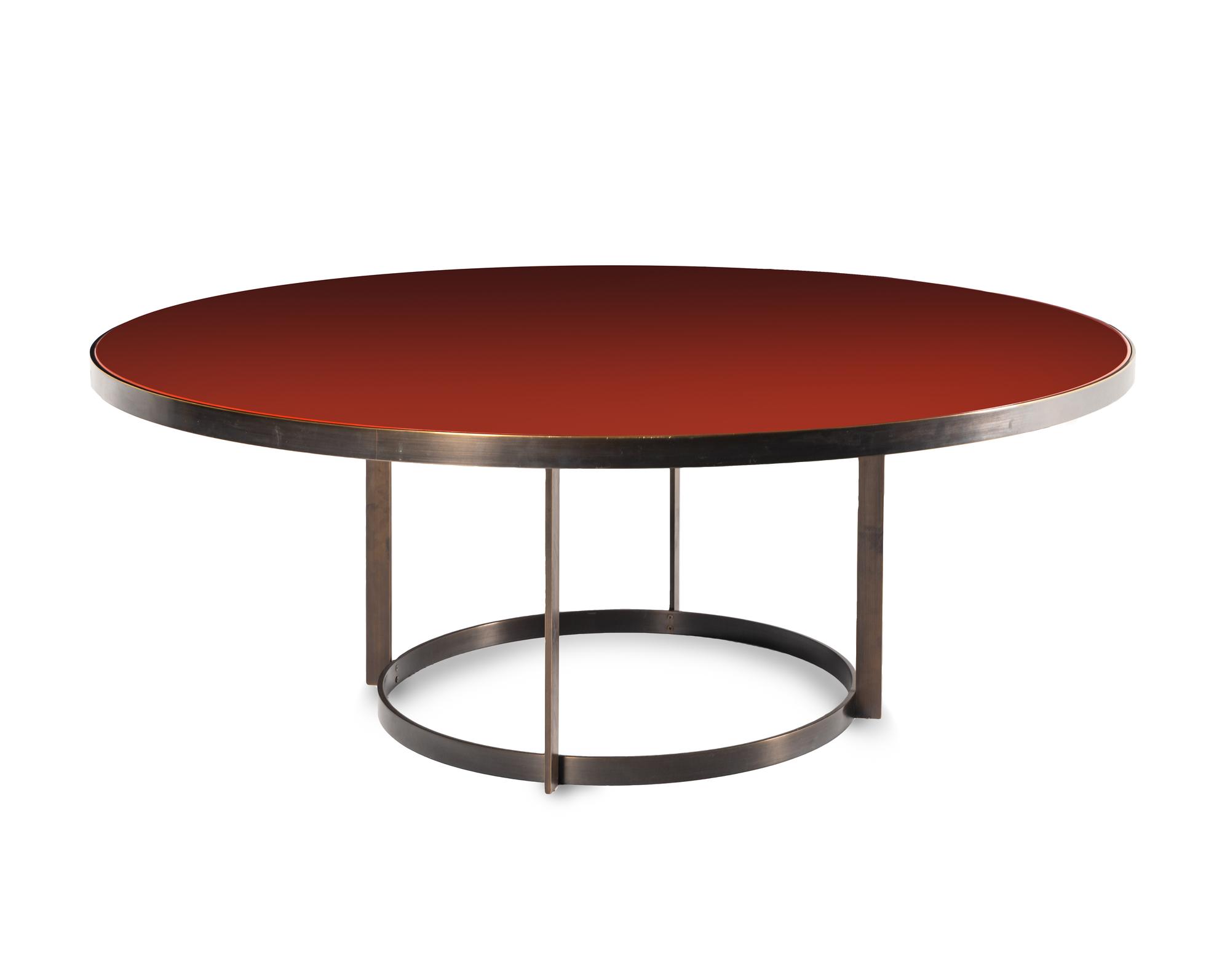 A Custom Bronze and Red Lacquer Dining Table