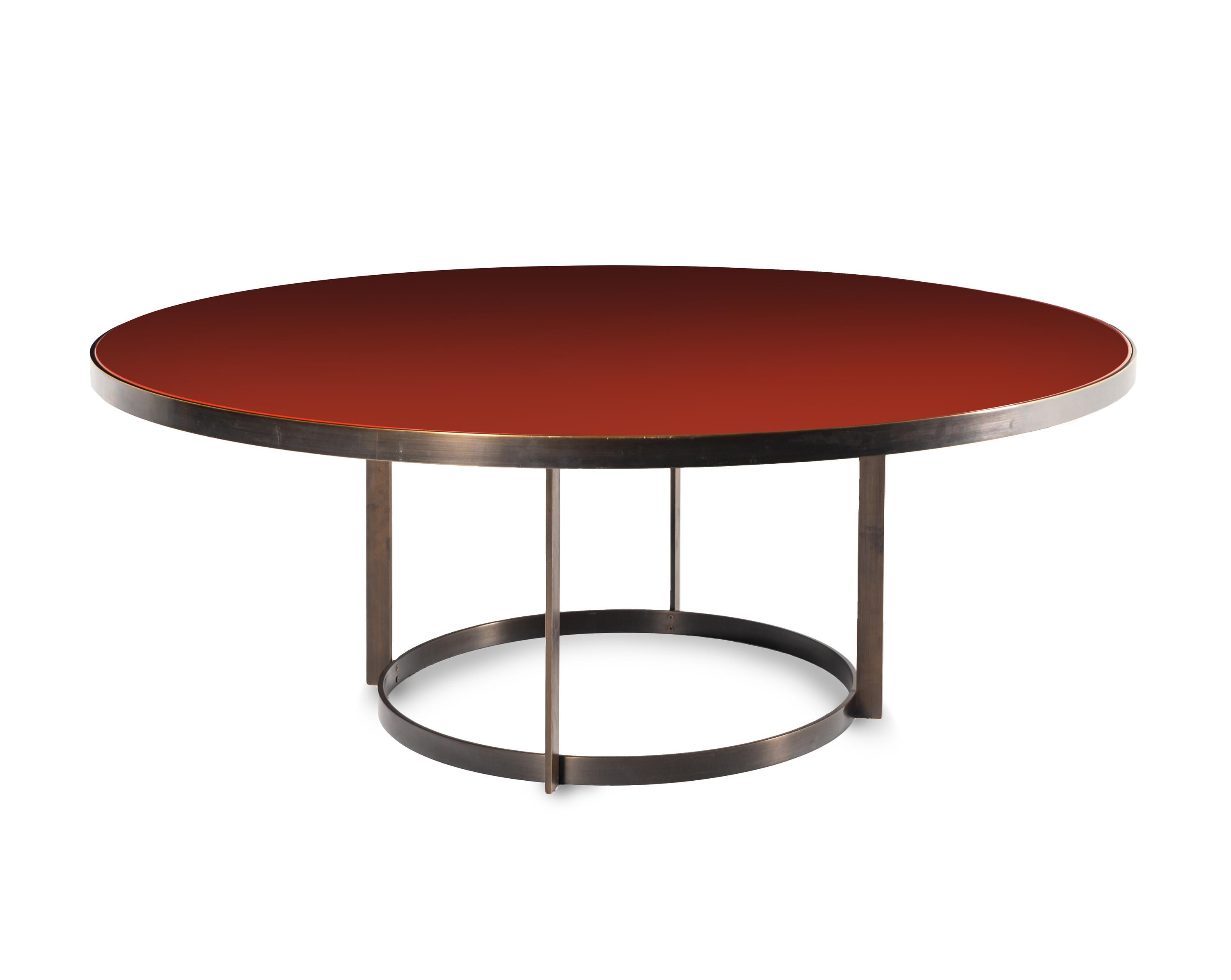 A Custom Bronze and Red Lacquer Dining Table