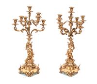 A Pair of Gilt Bronze Figural Seven-Light Candelabra Height 27 1/2 inches. — 20TH CENTURY