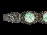 A Pair of Chinese Jadeite Inset Enameled Filigree Bracelets