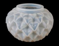A Rene Lalique Opalescent Glass Languedoc Vase Height 9 x diameter 12 inches.
