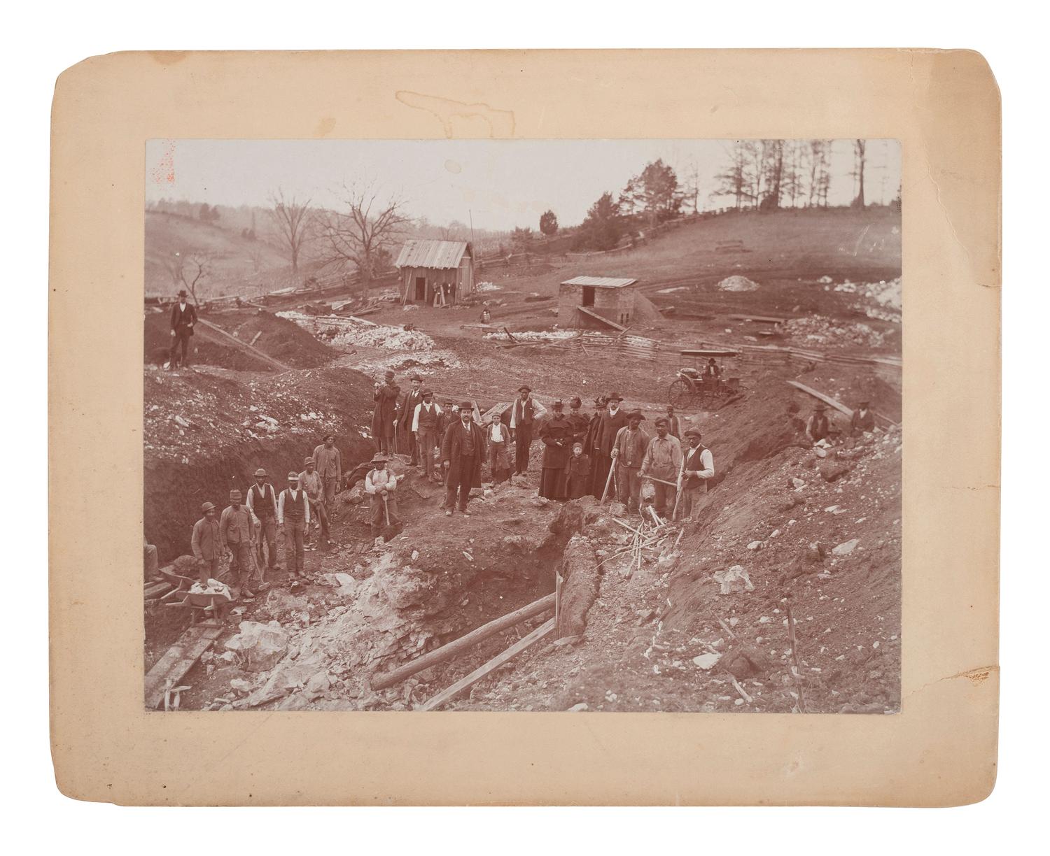 [EARLY PHOTOGRAPHY] -- [OCCUPATIONAL]. Photograph of African American men working in a rock quarry or mine.