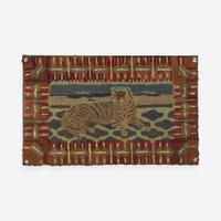 A pictorial hooked rug with reclining cat early 20th century