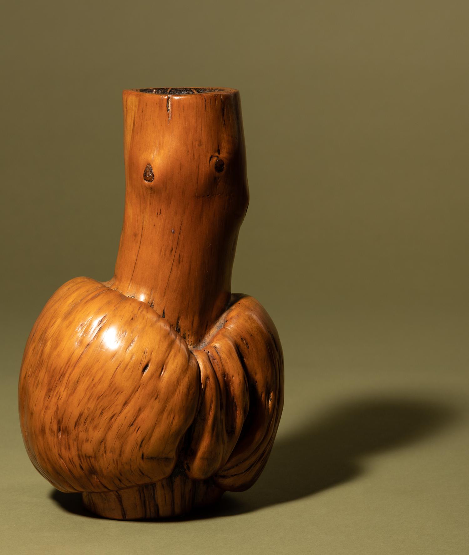 A Carved Wood Root Tianqiuping- Form Vase
