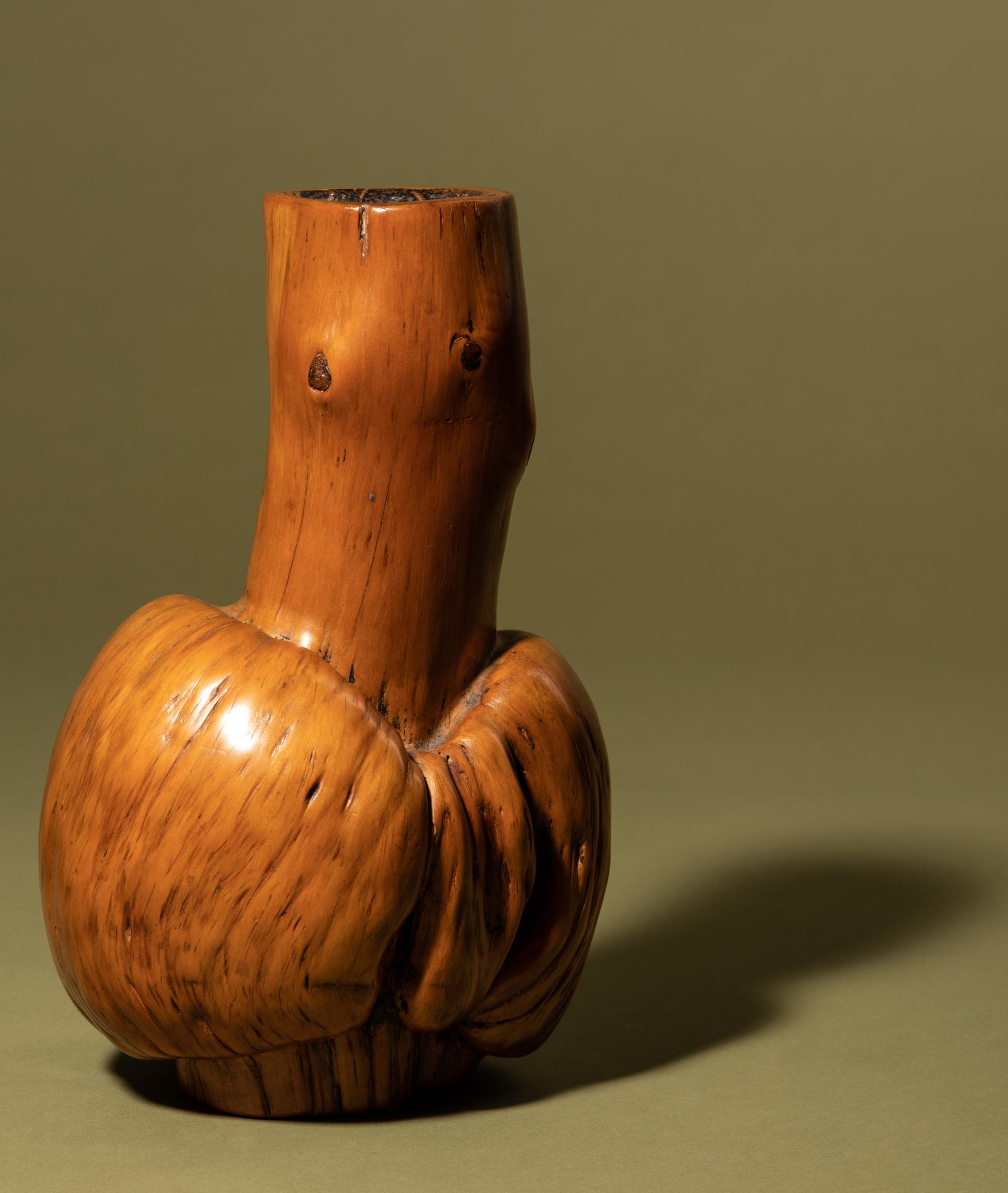 A Carved Wood Root Tianqiuping- Form Vase