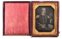 [EARLY PHOTOGRAPHY] -- [MILITARIA]. Quarter plate daguerreotype of armed English officer.