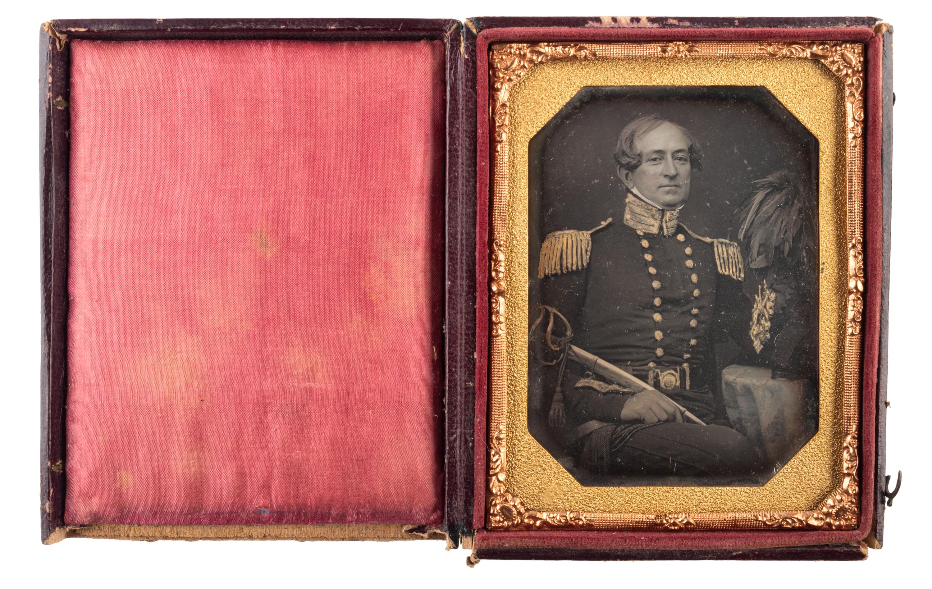[EARLY PHOTOGRAPHY] -- [MILITARIA]. Quarter plate daguerreotype of armed English officer.