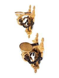 A Pair of Louis XVI Style Gilt and Patinated Bronze Wall Brackets