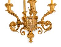 A Pair of Louis XV Style Blue and White Jasperware-Mounted Gilt-Bronze Three-Light Sconces — 19TH CENTURY