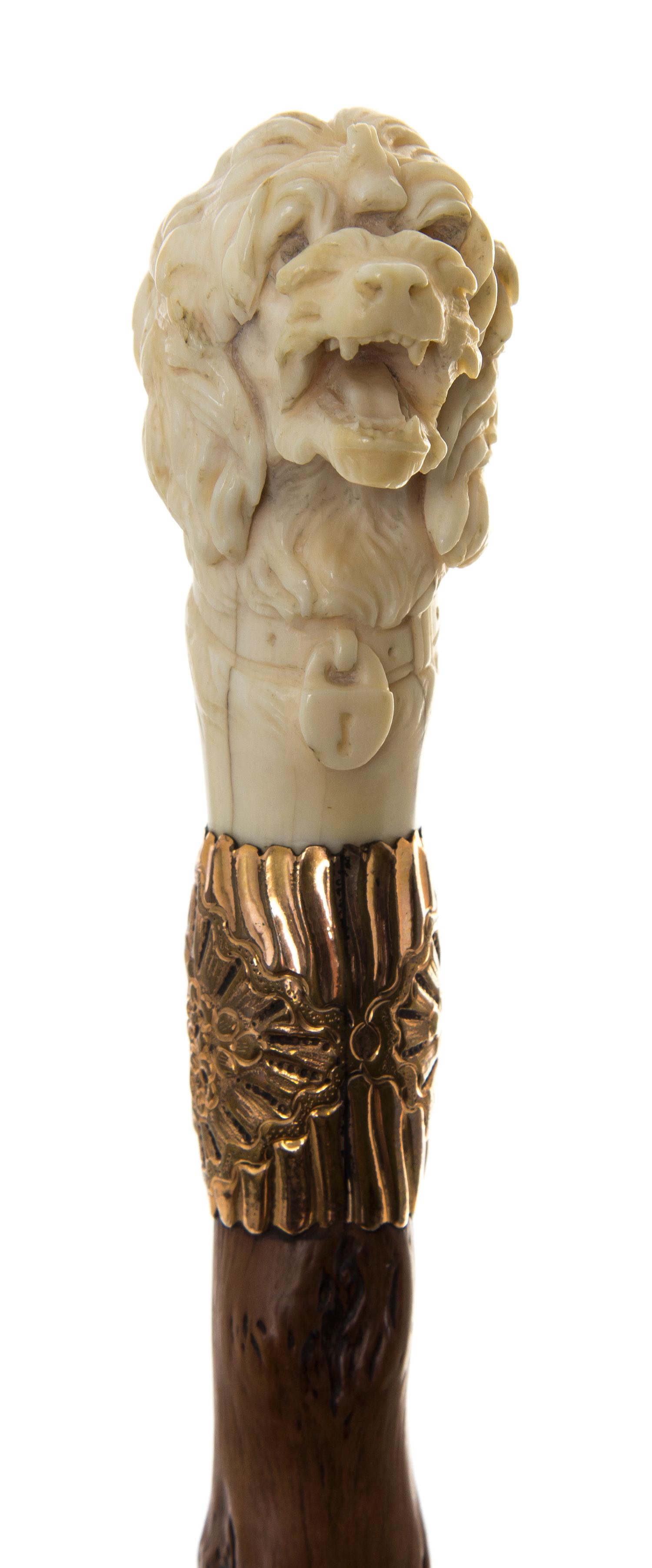 A French Ivory Handled Riding Crop, Length of handle 2 1/2 x length overall 24 inches.