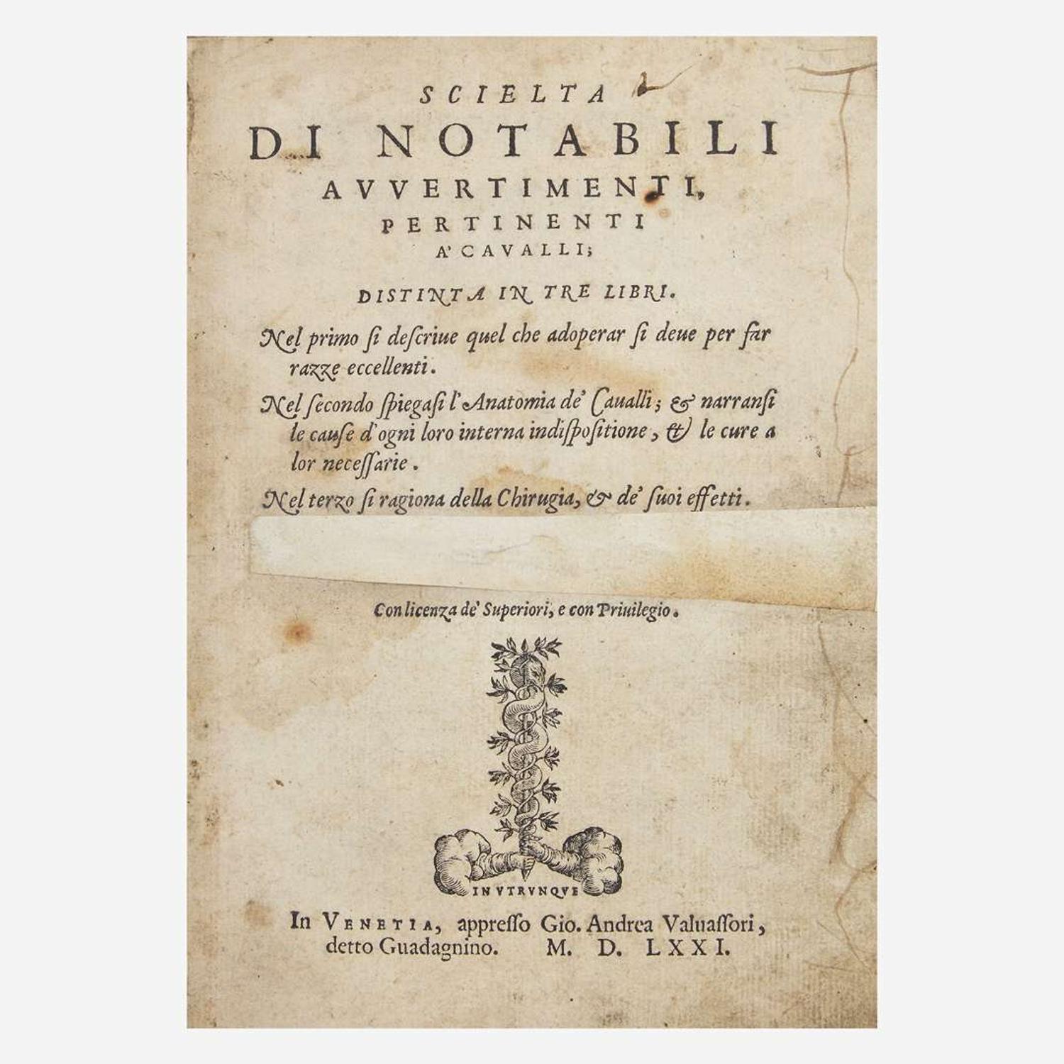 [Sporting] [Equestrian] (Grisone, Federico) Ordini di calvalcare, et modi di conoscere le nature de' cavalli...