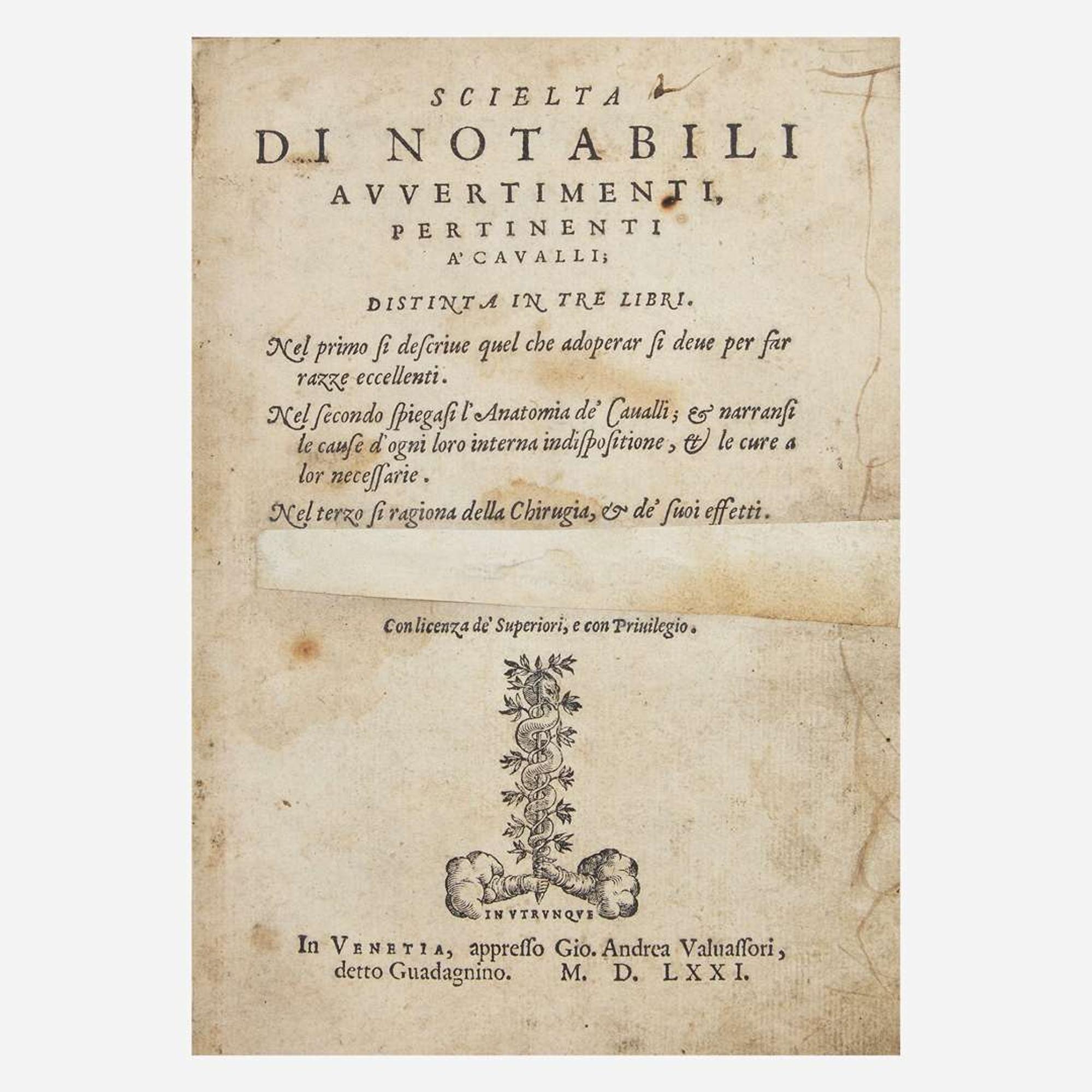 [Sporting] [Equestrian] (Grisone, Federico) Ordini di calvalcare, et modi di conoscere le nature de' cavalli...