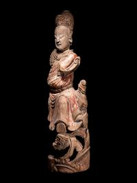 A Chinese Carved Wood Figure of Warrior