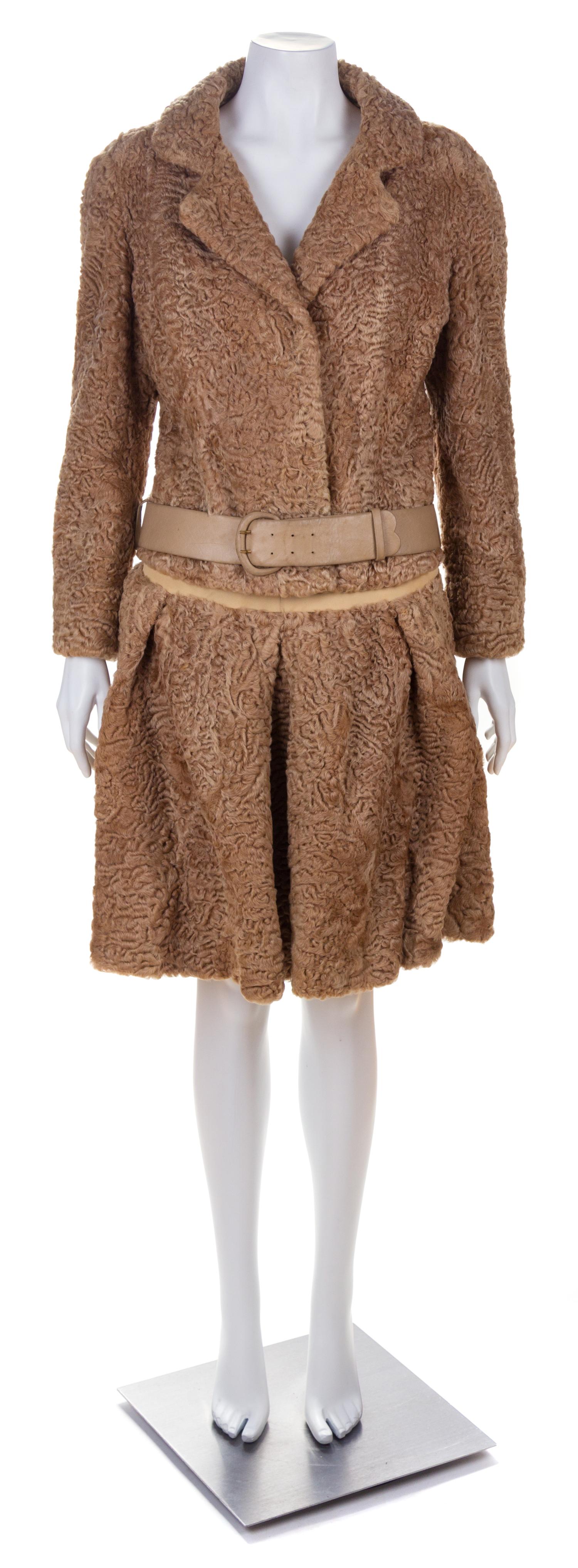 A Bergdorf Goodman Tan Persian Lamb Fur Skirt Suit, 1960-70s No size label