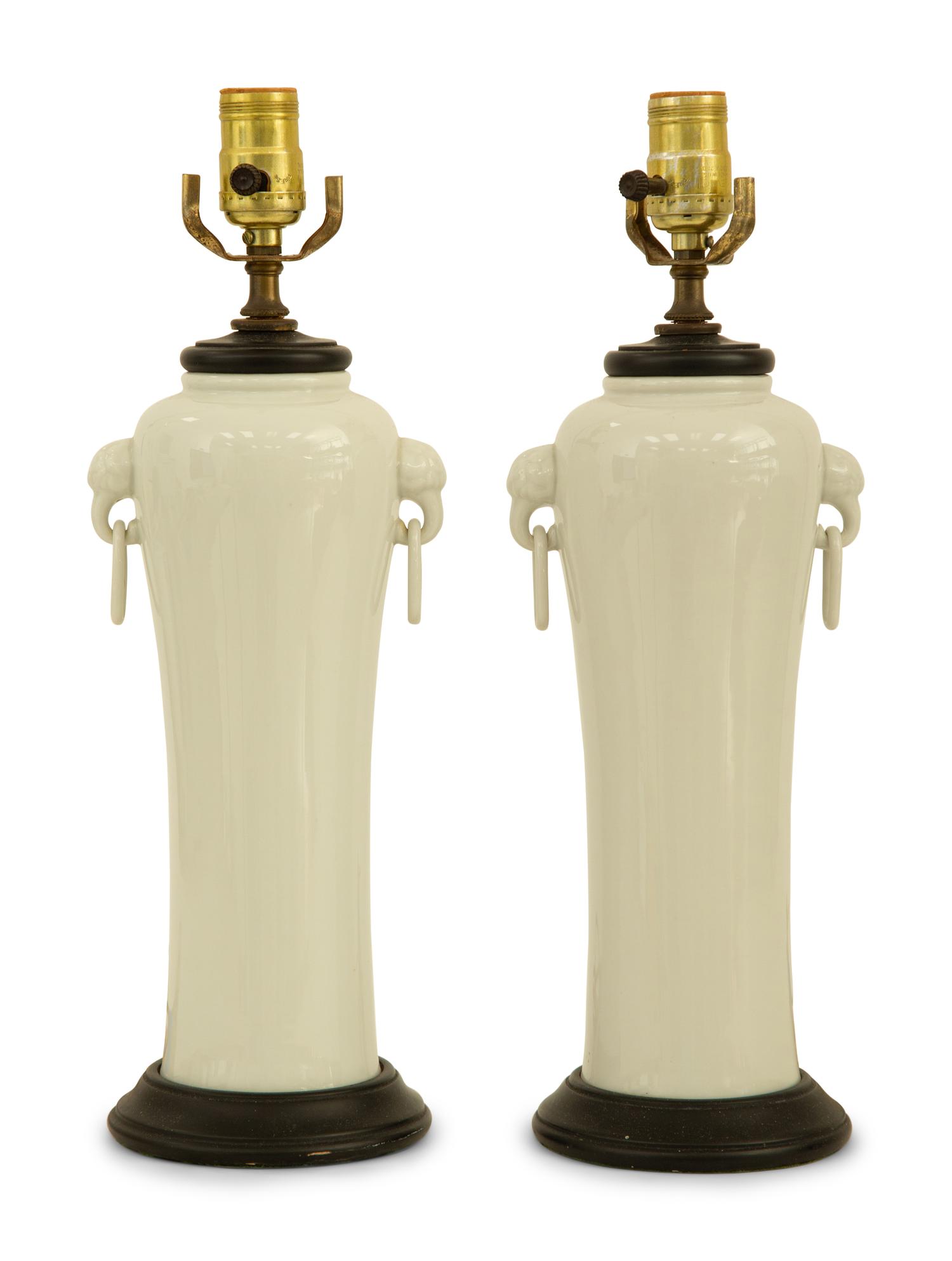 A Pair of Chinese Blanc de Chine Porcelain Lamps
