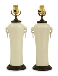 A Pair of Chinese Blanc de Chine Porcelain Lamps