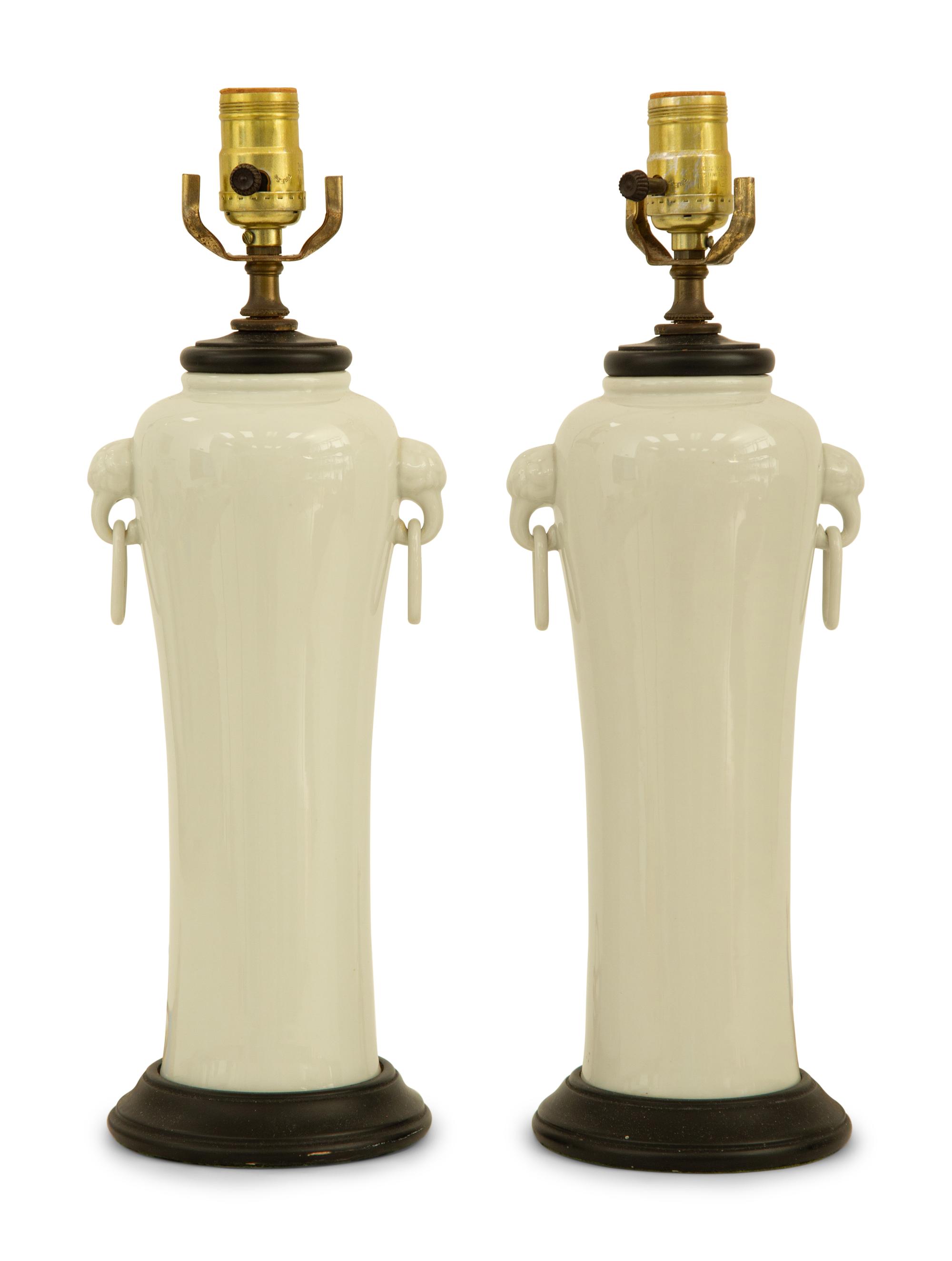 A Pair of Chinese Blanc de Chine Porcelain Lamps