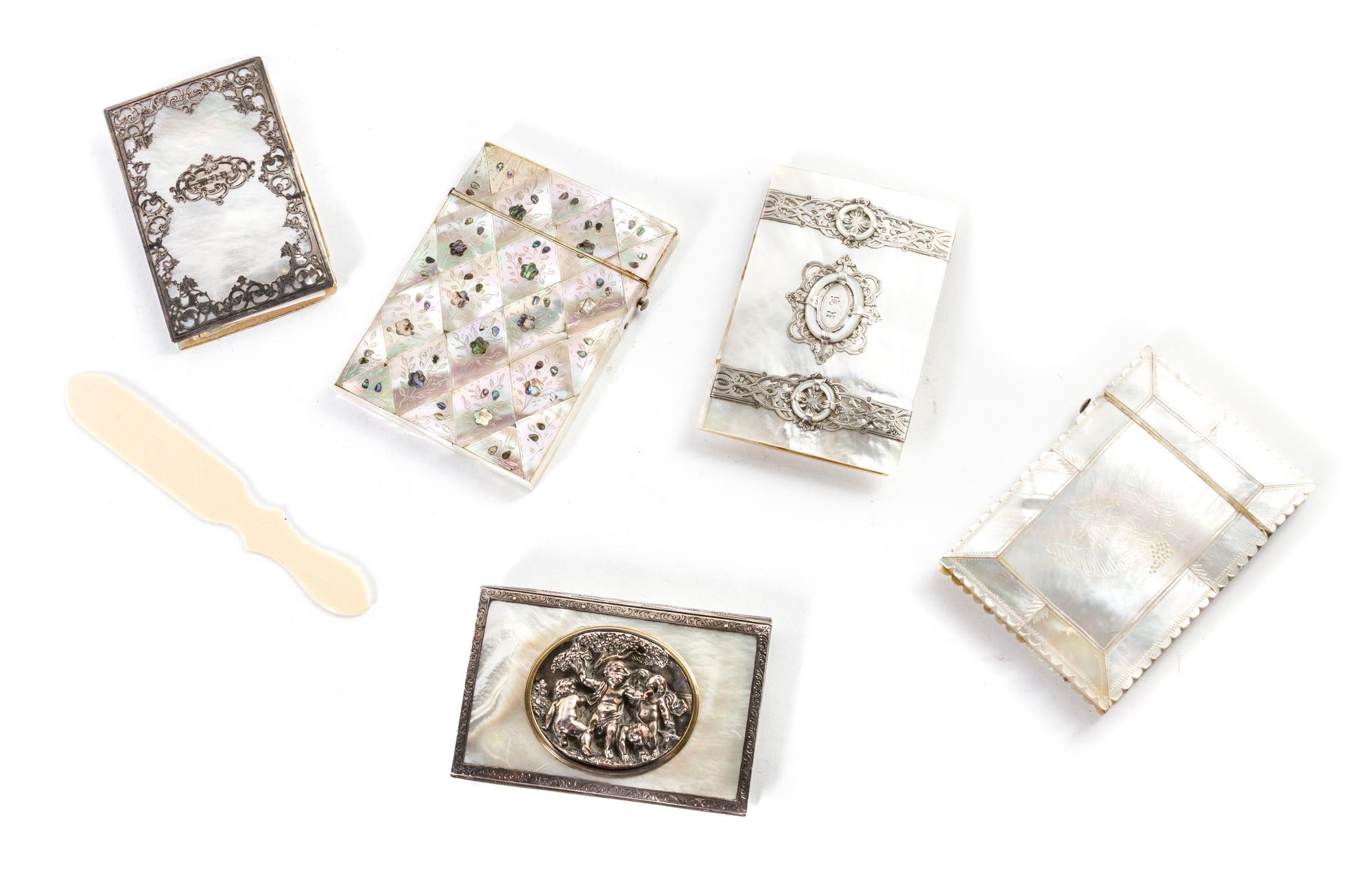 A Collection of Mother-of-Pearl Card Cases, Height of tallest 4 1/8 inches.