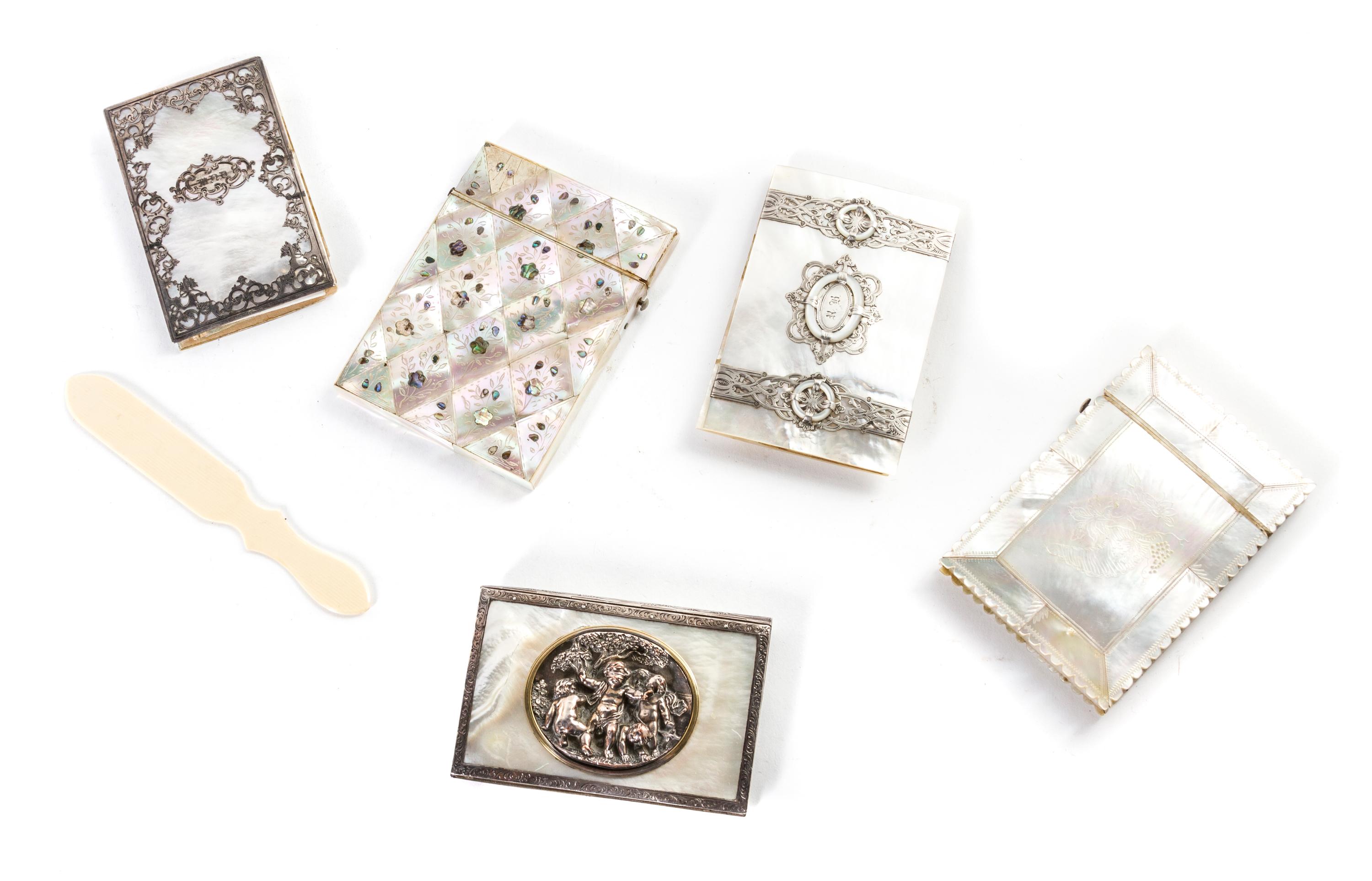 A Collection of Mother-of-Pearl Card Cases, Height of tallest 4 1/8 inches.