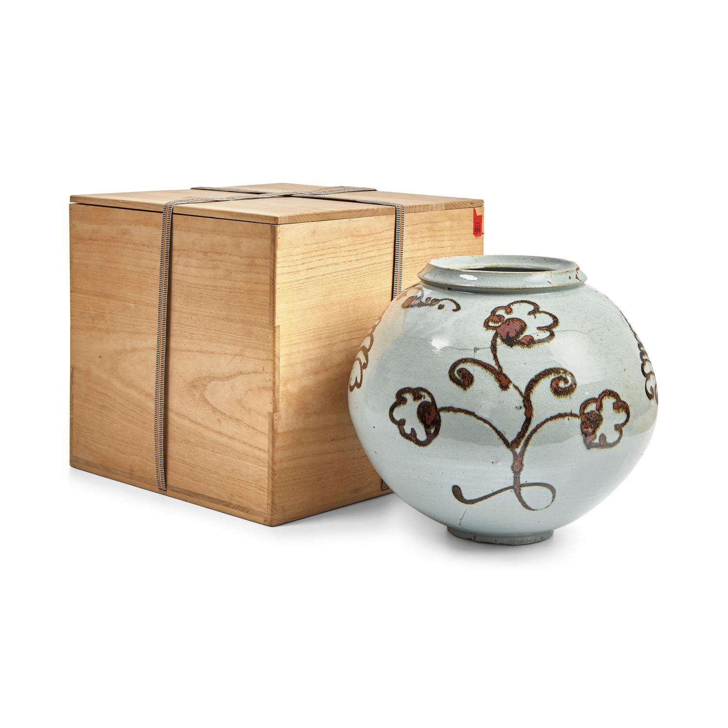 A Large Korean Iron Brown Underglaze White Porcelain Jar, Joseon Dynasty, 17th Century
