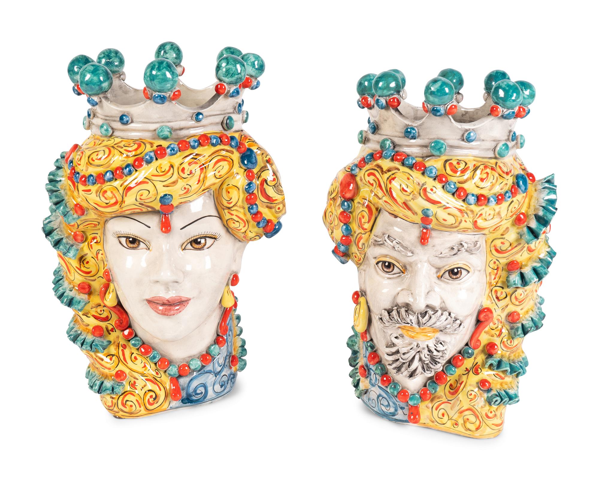 A Pair of Verus Maiolica Moor Head Vases — CALTAGIRONE, SICILY, 20TH CENTURY