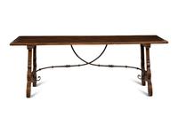 A Spanish Walnut and Wrought Iron Trestle Table
