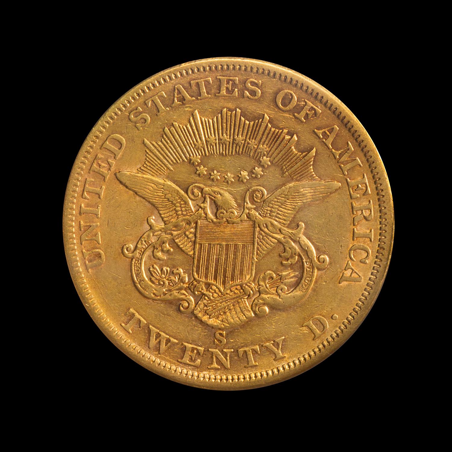 A United States 1861-S Liberty Head $20 Gold Coin