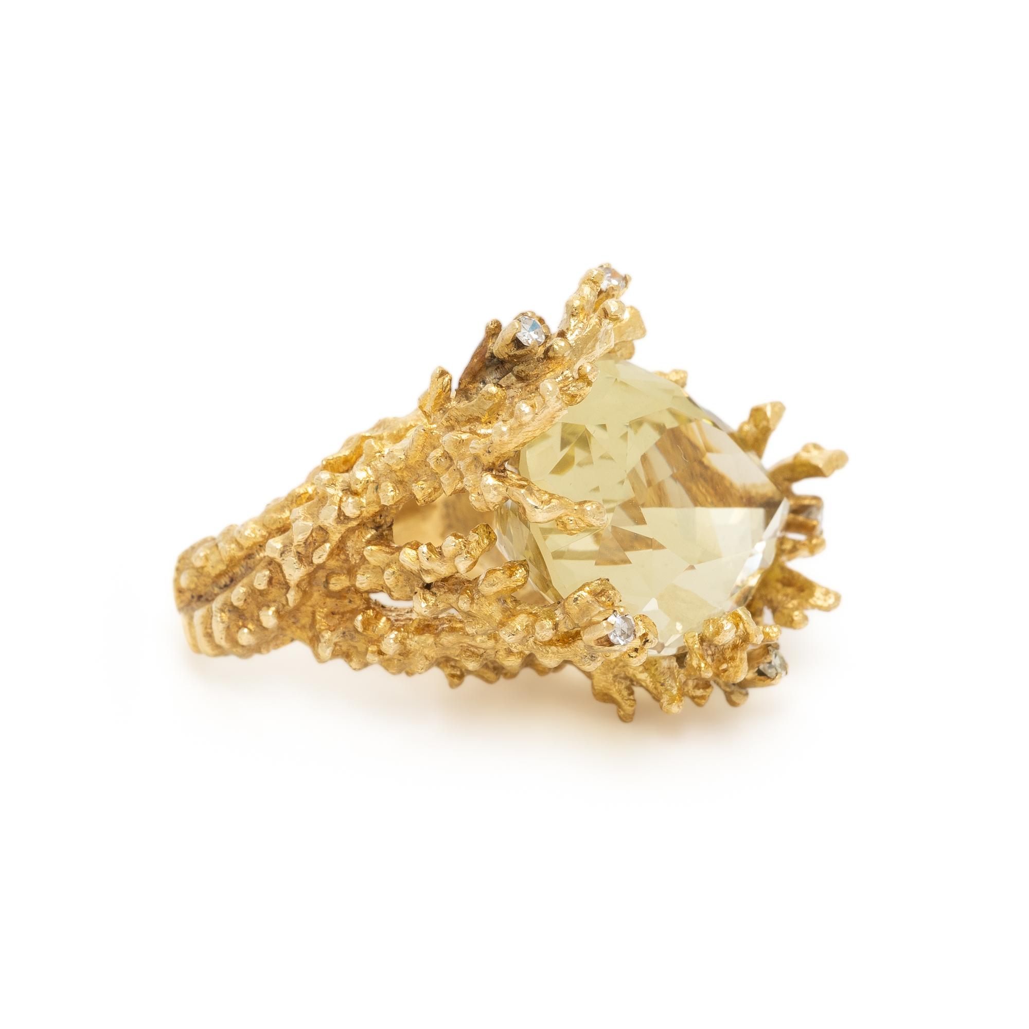 CITRINE, DIAMOND, AND YELLOW GOLD RING