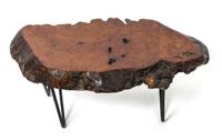 A Burl Wood Slab Low Table Height 13 x width 35 x depth 18 inches.