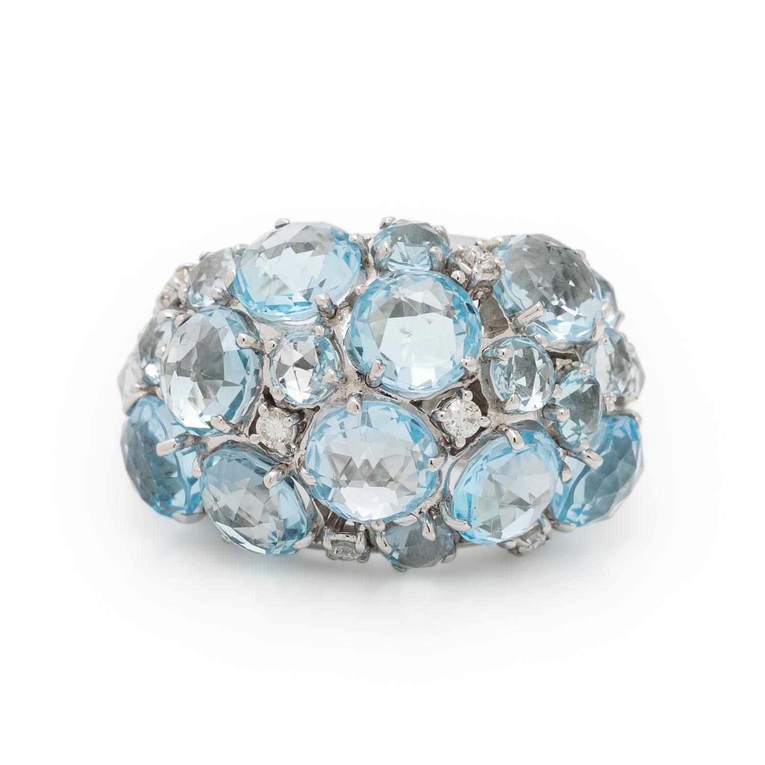 A & FURST, WHITE GOLD, DIAMOND, AND BLUE TOPAZ RING