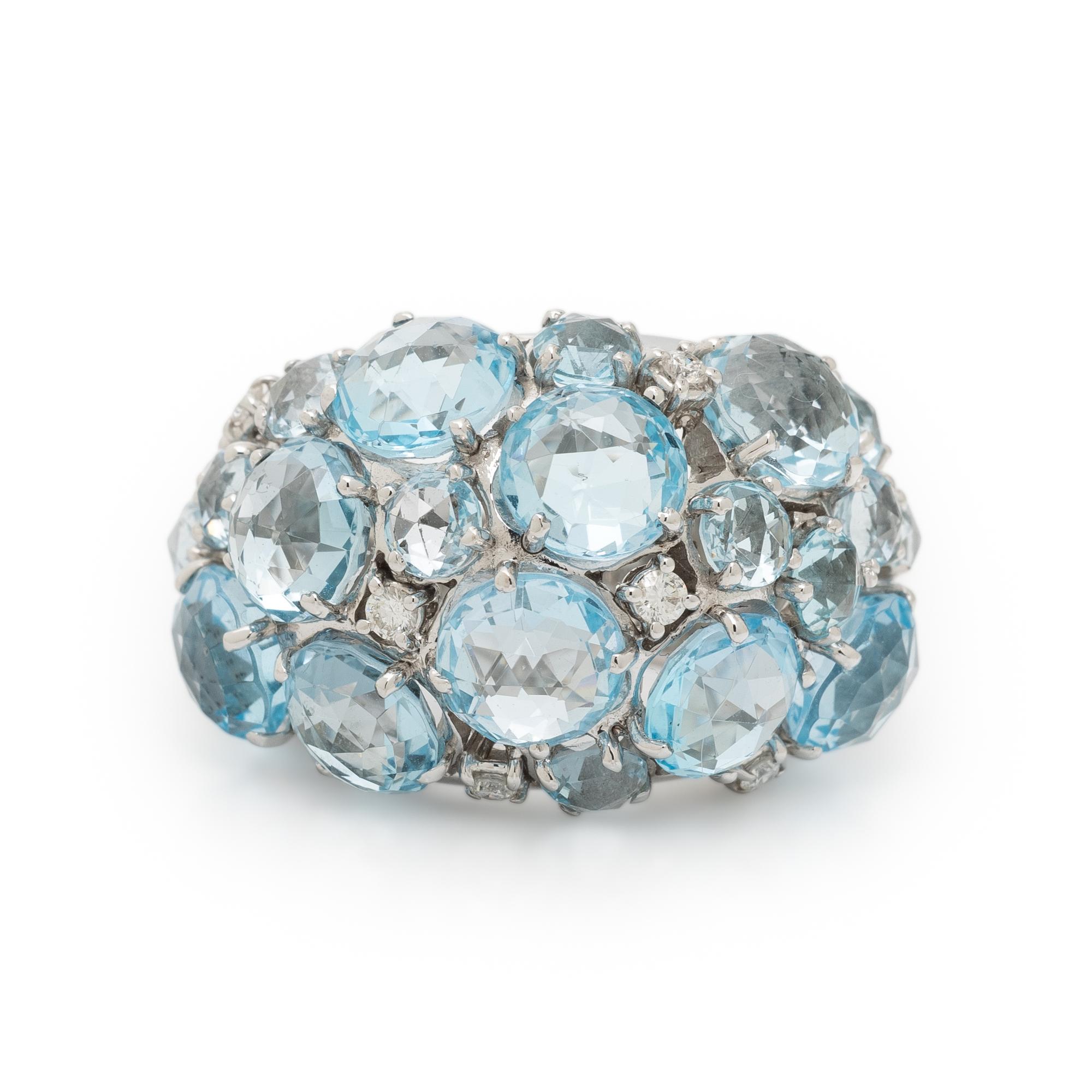A & FURST, WHITE GOLD, DIAMOND, AND BLUE TOPAZ RING