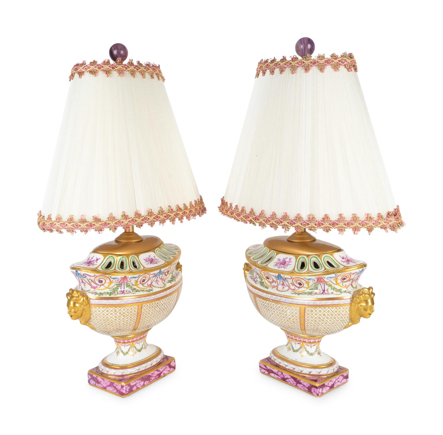 A Pair of Continental Porcelain Urns Mounted as Lamps — 19TH/20TH CENTURY