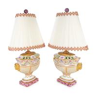 A Pair of Continental Porcelain Urns Mounted as Lamps — 19TH/20TH CENTURY