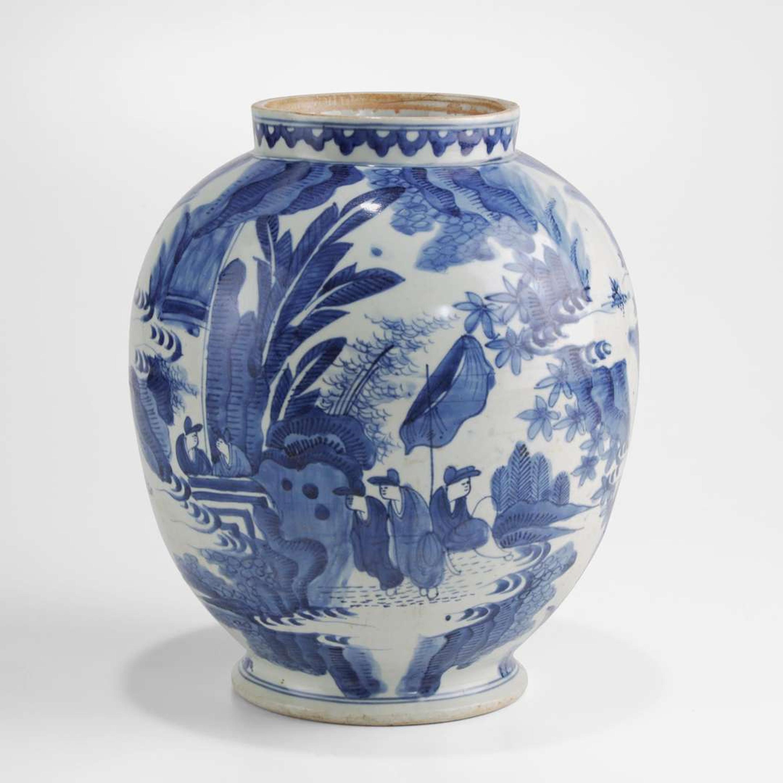 A Japanese Blue and White Porcelain Ovoid Jar, 17th Century