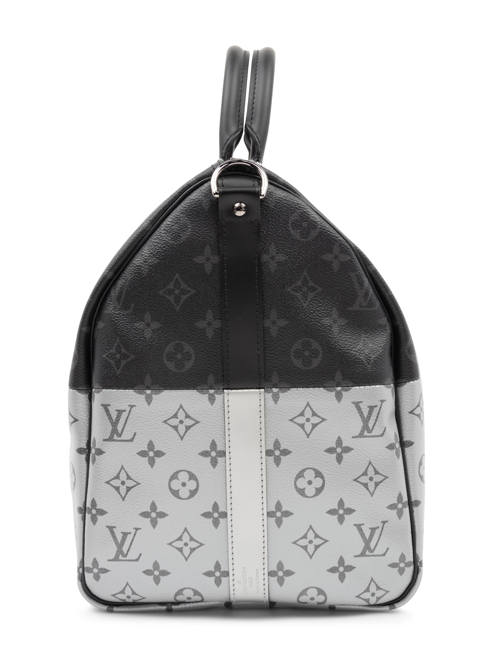 Louis Vuitton Limited Edition Split Keepall Bandoulière 50 in Black and Silver Monogram Canvas, Kim Jones, 2018