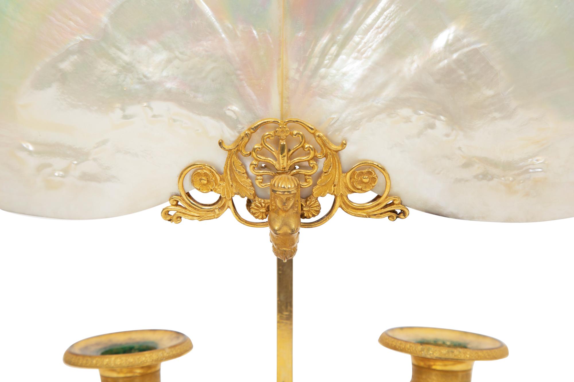 A Palais Royal Gilt Bronze, Shell and Mother-of-Pearl Candelabrum à Écran