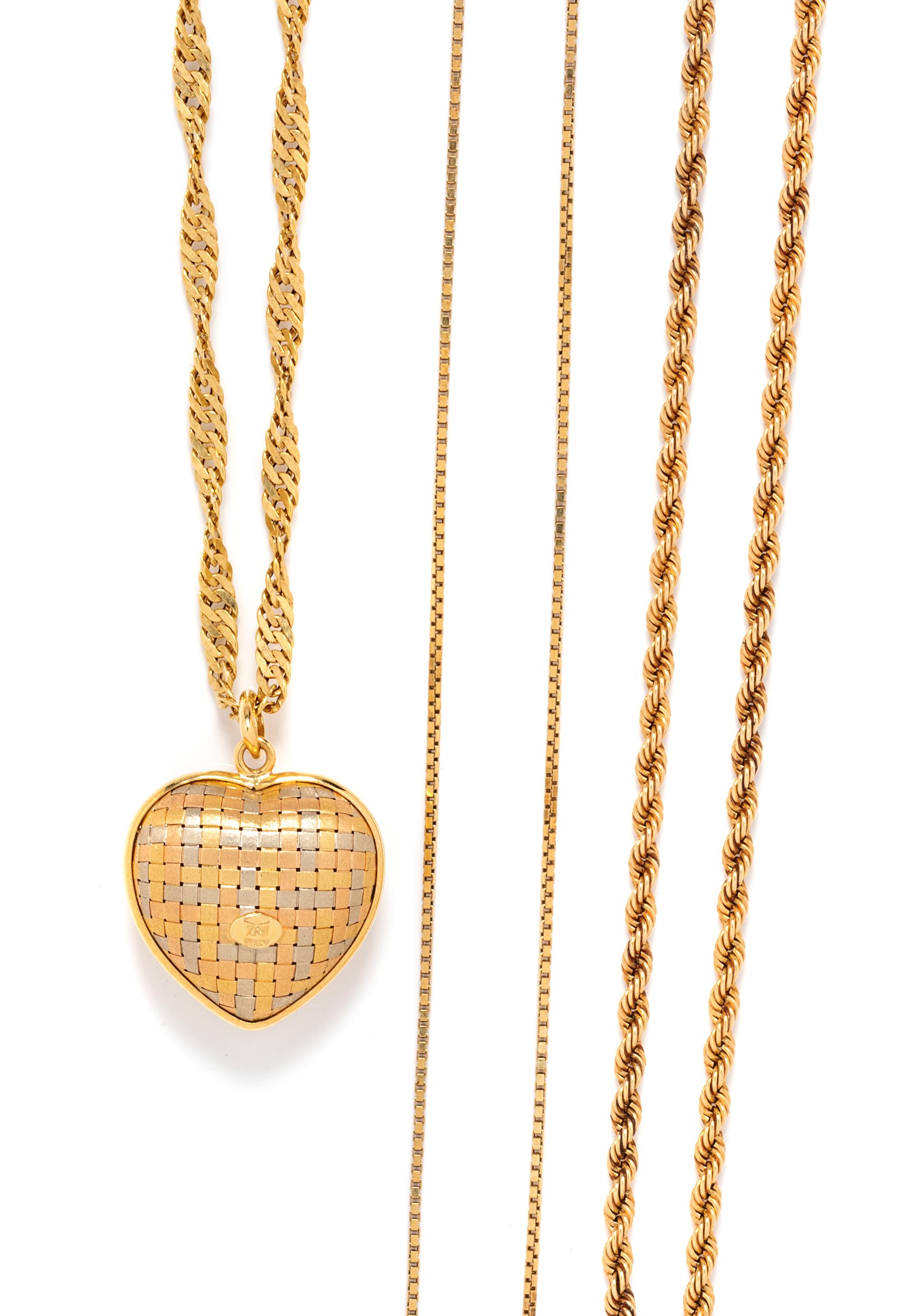 A Collection of Yellow Gold Necklaces,
