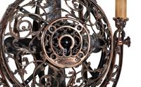A Luminaire Cast and Patinated Metal Two-Light Funeral Parlor Fan