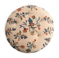 A Button-Tufted Circular Ottoman with Crewelwork Upholstery