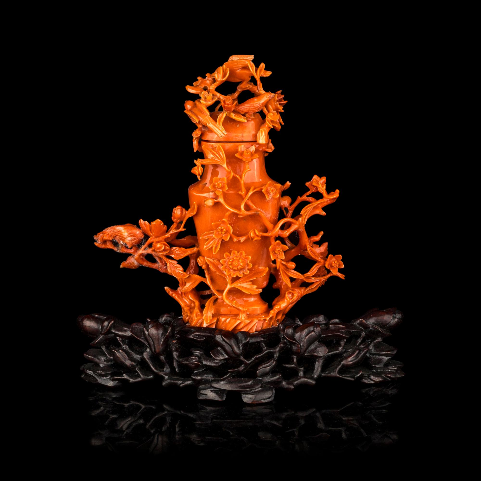 A Chinese Red Coral 'Flower' Vase