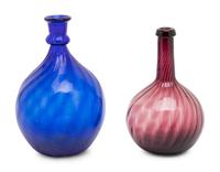 Two American Colored and Spiraled Glass Bottles