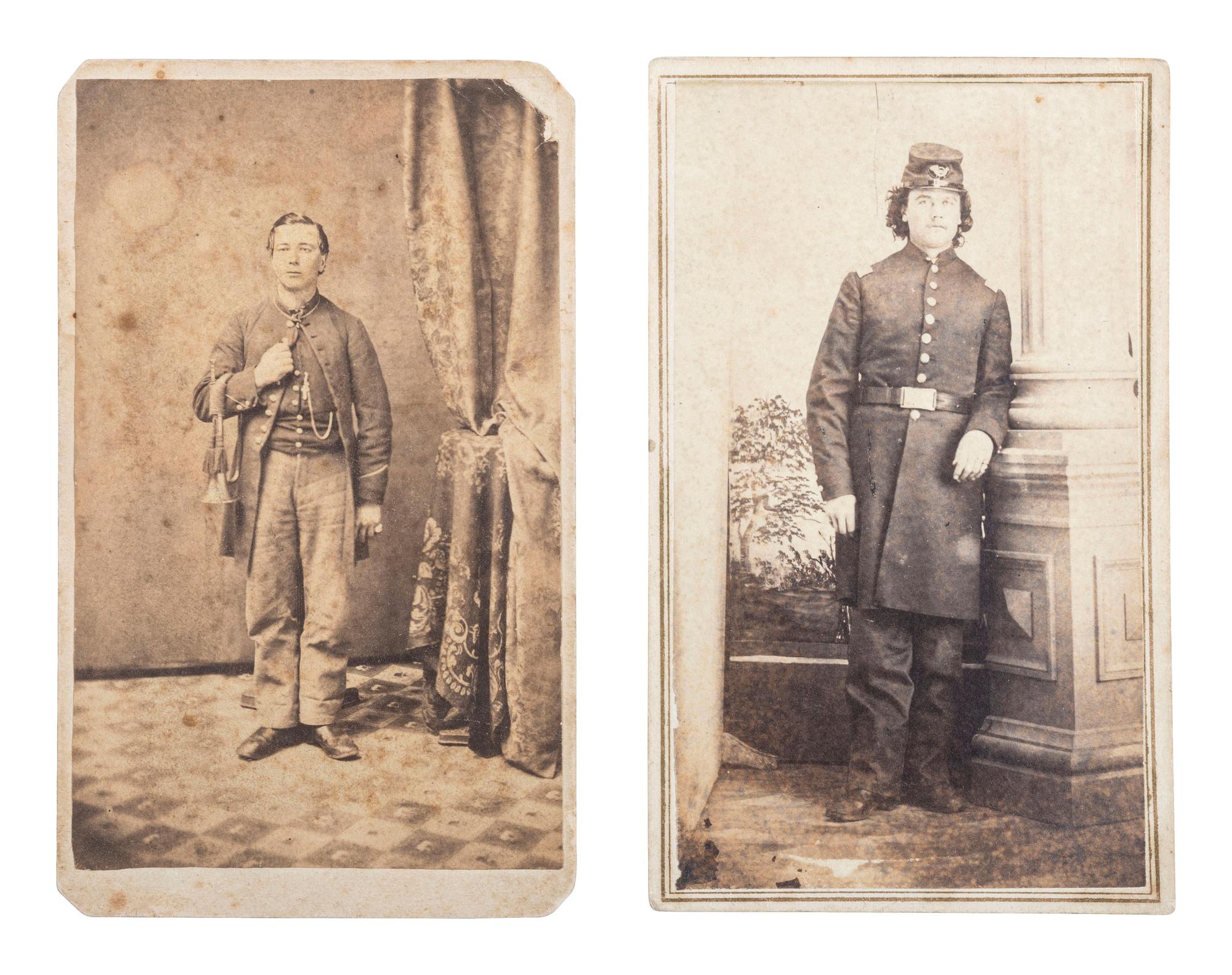 [CIVIL WAR]. A group of 2 Civil War CDVs of Ohio soldiers, incl. Private Philip M. Conkle, Bugler, Co. F, 115th Ohio Volunteers.