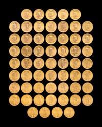 A Collection of Fifty-Eight Saint-Gaudens $20 Gold Coins