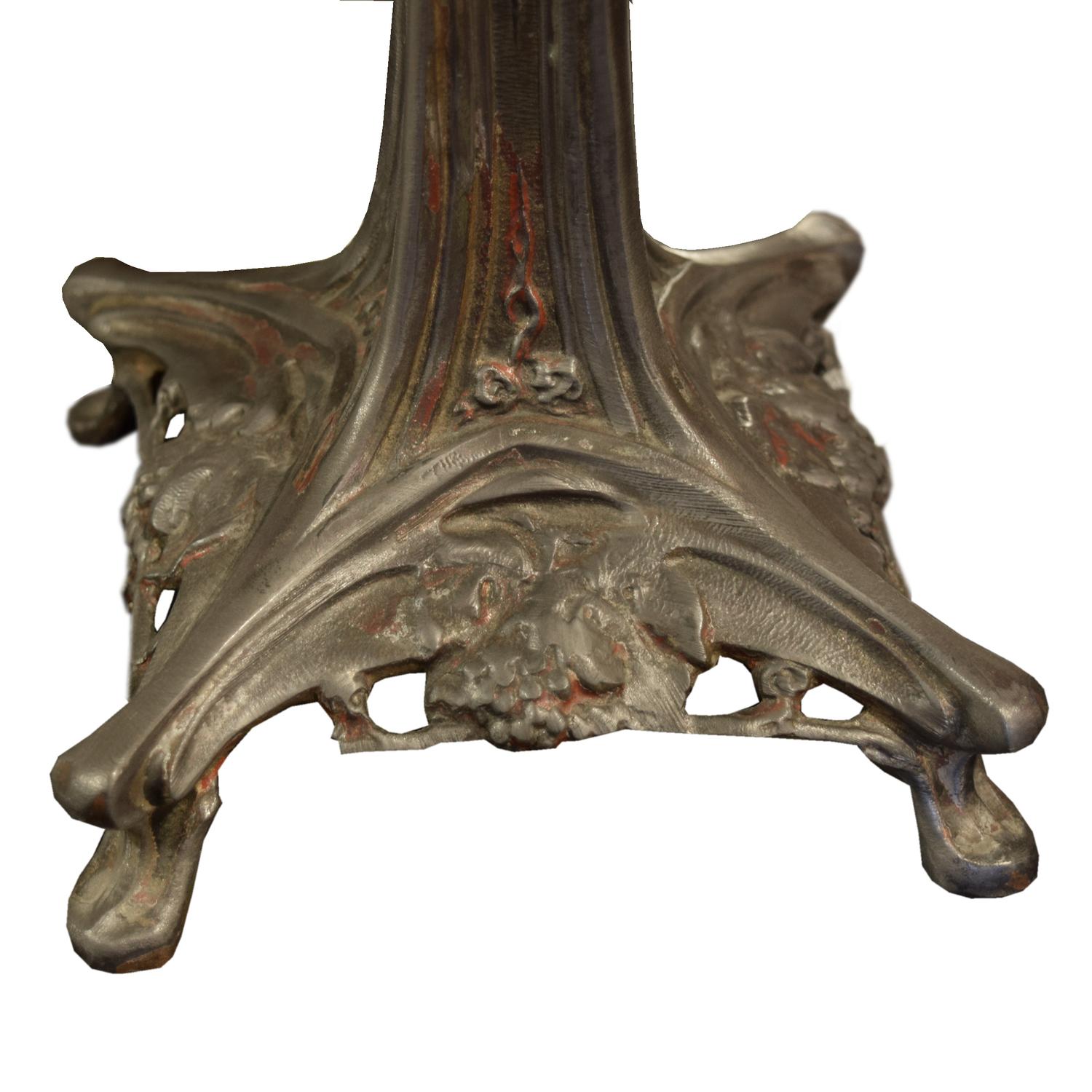 A Fer Forge Art Glass Lamp 5" W x 5" D x 11.5 " H — France, Circa 1930