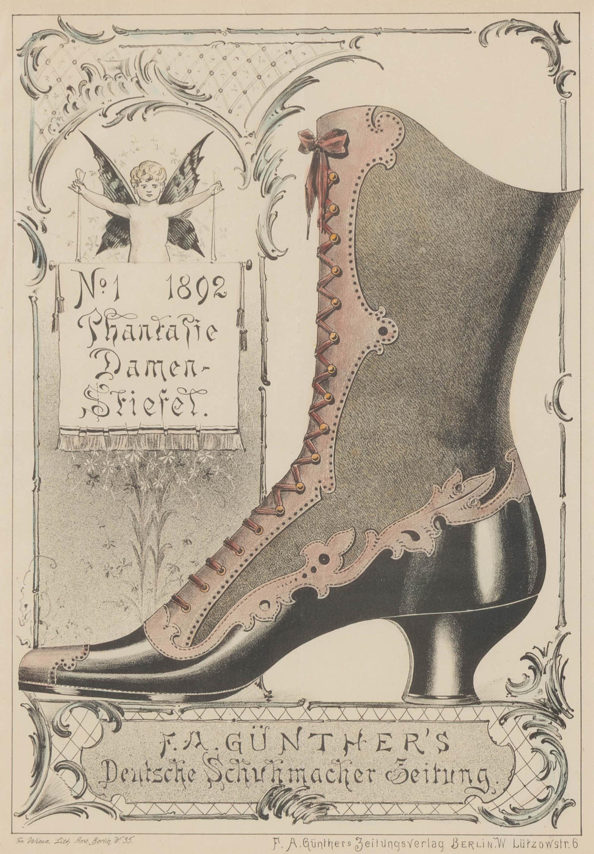 A Set of Four German Giltwood-Framed Shoe Advertisements
