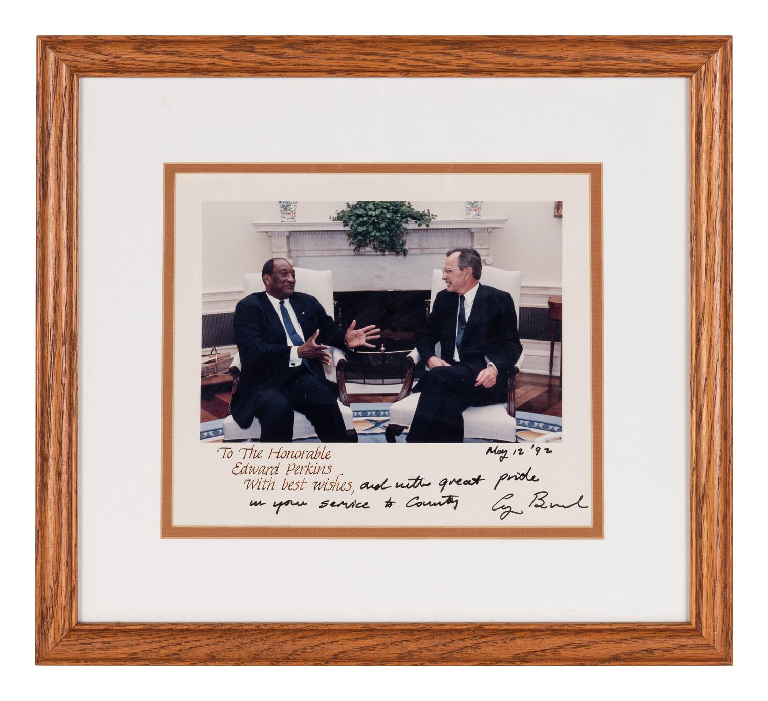 [PERKINS, Edward Joseph (1928-2020)]. A group of 9 documents or photographs by Presidents Nixon, Reagan, or Bush to Perkins, presumably with secretarial or facsimile signatures, including: