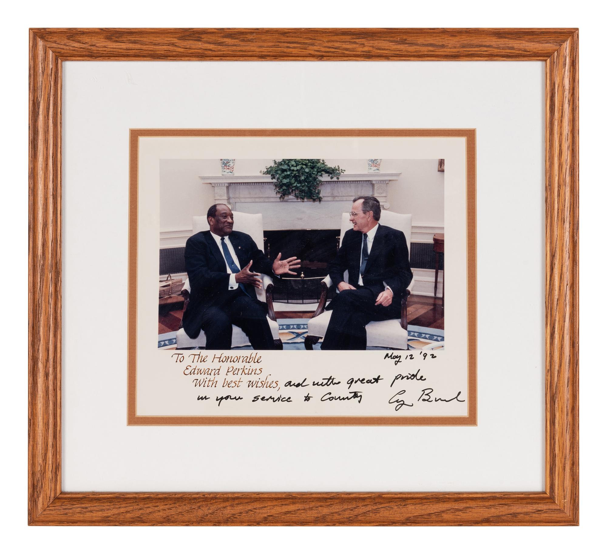 [PERKINS, Edward Joseph (1928-2020)]. A group of 9 documents or photographs by Presidents Nixon, Reagan, or Bush to Perkins, presumably with secretarial or facsimile signatures, including: