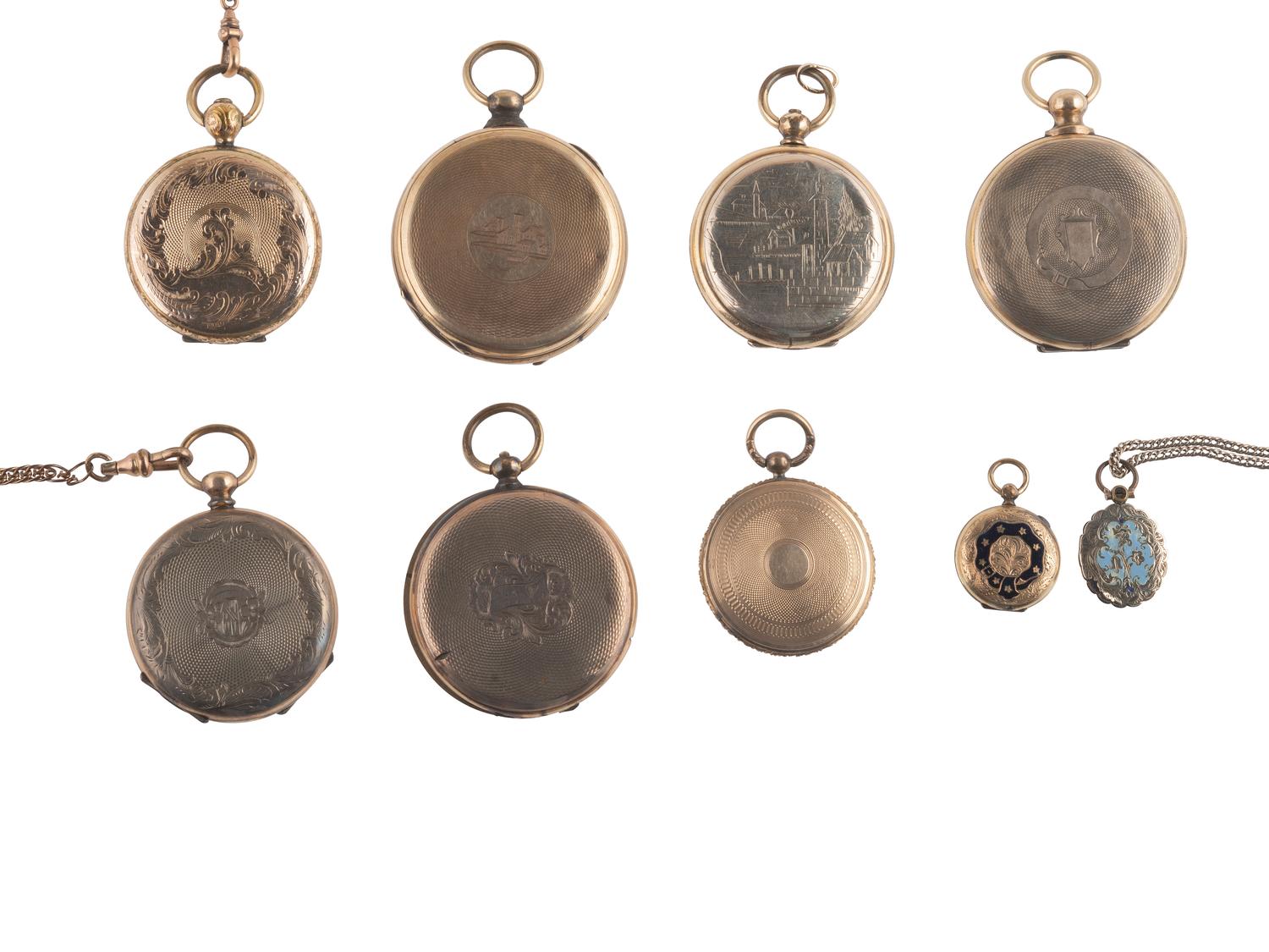 [EARLY PHOTOGRAPHY]. 18 daguerreotypes housed in 9 lockets.